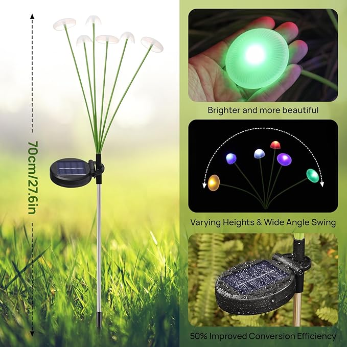 Solar Garden Lights, 4-Pack Dual Mode LED Solar Mushroom Lights, Waterproof Firefly Outdoor Decor for Yard, Patio, and Pathway – Colorful Jellyfish Ambiance