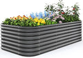 Quictent Galvanized Raised Garden Bed Kit, 8x4x2 ft Oval Metal Planter Box Tall for Vegetables Outdoor Backyard, Strengthened by Crossbar, Dark Gray