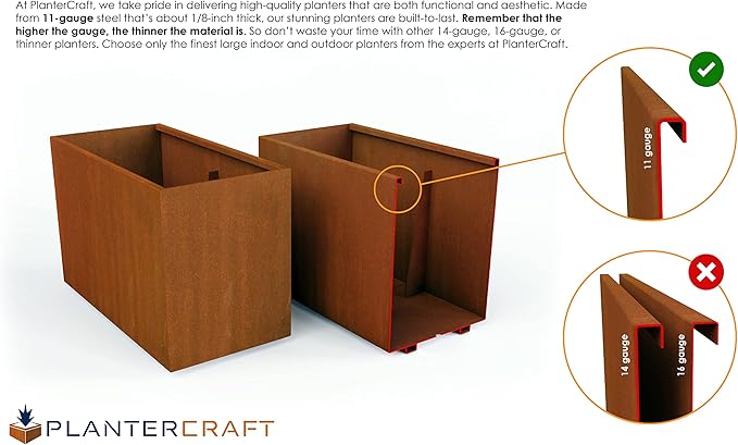 Plantercraft Large Rectangular Planters for Outdoor Plants 96x24x30 Inch Extra Large Corten Steel Planter | Heavy Duty Metal Planter Box for Commercial & Residential Modern Landscapes
