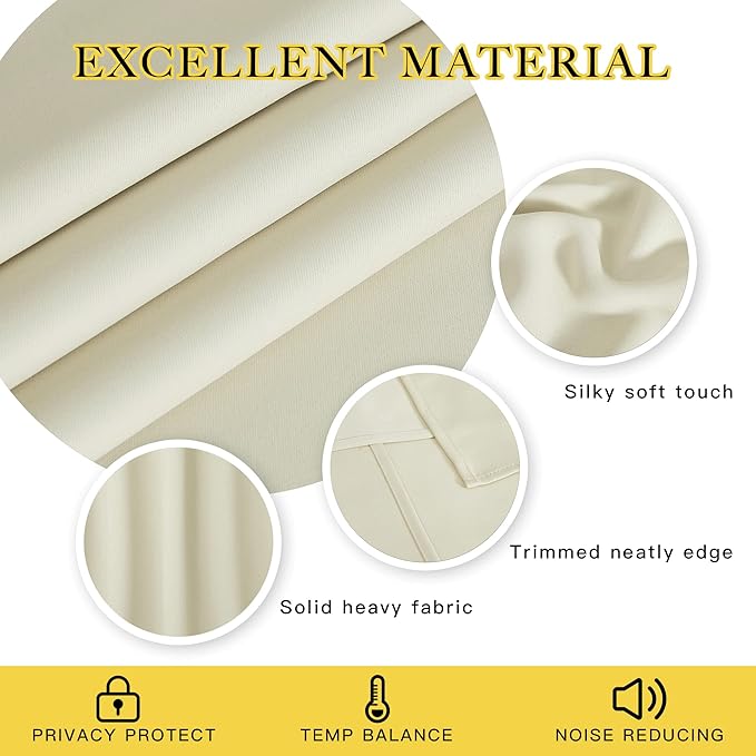 NICETOWN Blackout Living Room Curtain 90 inches Long - Thermal Insulated Grommet Room Darkening Window Treatment Sound Dampening Drape for Bedroom (Beige, W66 x L90, 1 Panel)