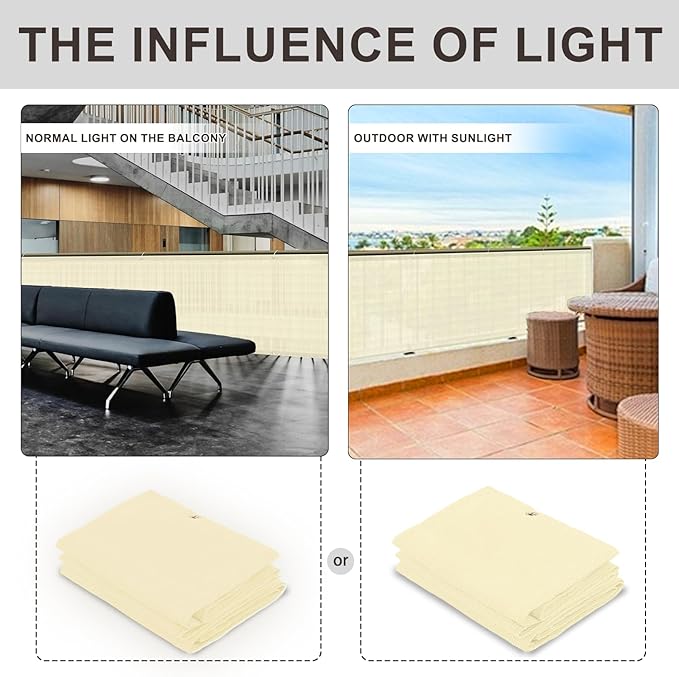 LOVE STORY Custom Size 3'x12' Butter Cream Balcony Privacy Screen,UV Block Privacy Fence Screen,90% Shield for Outdoor Pool Garden Apartment Railing