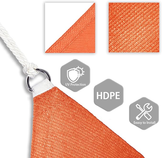 Patio Paradise 26' x 26' x 26' Sun Shade Sail Triangle Canopy Shade Cloth Fabric Sunlight Block Patio Pergola Cover HDPE Deck Awning for Outdoor Backyard Roof Shading, Orange