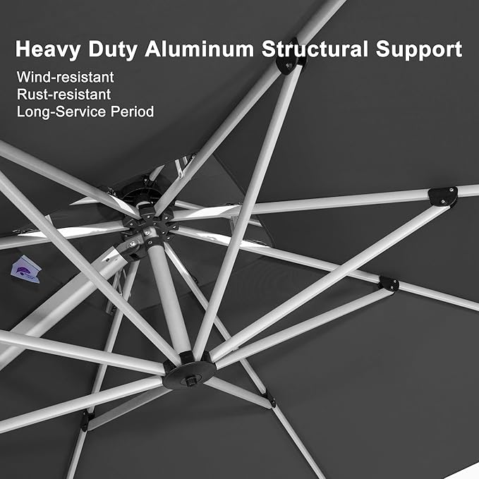 PURPLE LEAF 9' X 12' Patio Umbrella Outdoor Rectangle Umbrella Large Cantilever Umbrella Windproof Offset Heavy Duty Sun for Garden Deck Pool Patio, Grey