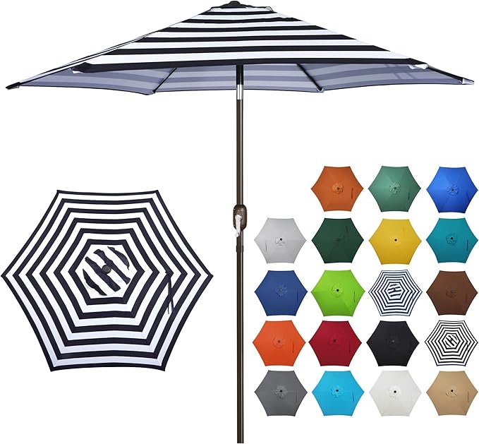 Blissun 7.5 ft Patio Umbrella, Yard Umbrella, Outdoor Market Umbrella with Push Button Tilt Crank (Black&White)