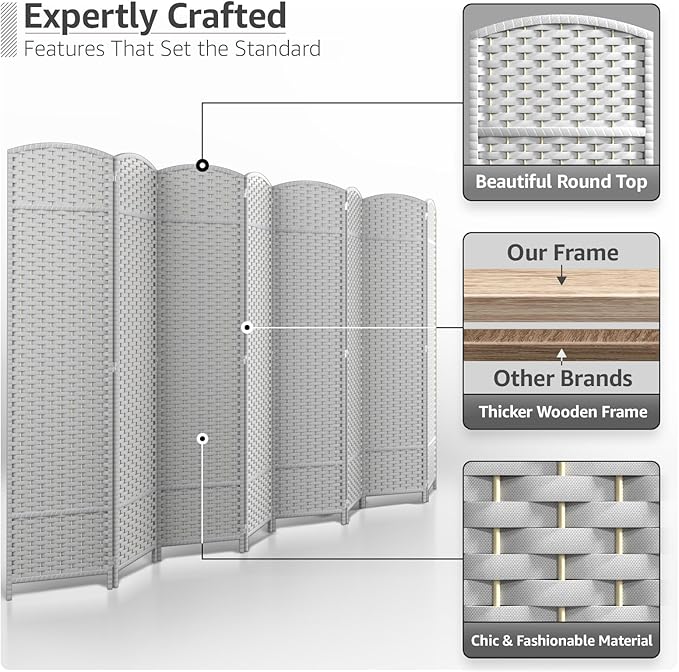 Sorbus 8 Panel Room Divider 6 ft. Tall - Privacy Screen, Extra Wide Double Hinged Panels, Mesh Hand-Woven Design, Partition Room Dividers and Folding Privacy Screens, Wall Divider for Room Separation