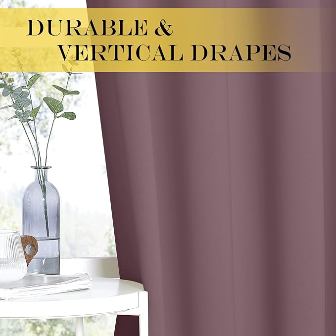 NICETOWN Room Divider Curtain 132 Inches Long, Wide Blackout Sliding Door Curtain for Bedroom, Room Darkening Privacy Window Curtain for Patio Door (1 Panel Set, Dry Rose, 80 x 132 Inch)