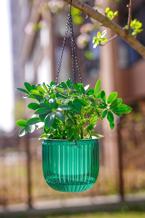 Melphoe 2 Pack Self Watering Hanging Planters Indoor Flower Pots, 6.5 Inch Outdoor Hanging Plant Pot Basket, Plant Hanger with 3Hooks Drainage Holes for Garden Home