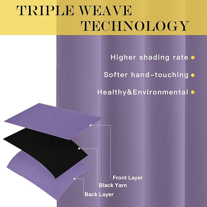 NICETOWN 66 Inch Long Blackout Curtains for Bedroom Living Room, Thermal Insulated Room Darkening Curtains, Light Blocking Blackout Drapes for Bedroom, 66" W x 66" L, 1 Panel, Lilac Purple