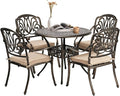 VINGLI 5-Piece Outdoor Patio Dining Set, Cast Aluminum All-Weather Outdoor Table and Chairs w/Cushion, Outdoor Furniture Set w/Umbrella Hole for Backyard Deck Poolside (Round, Elizabeth Back)