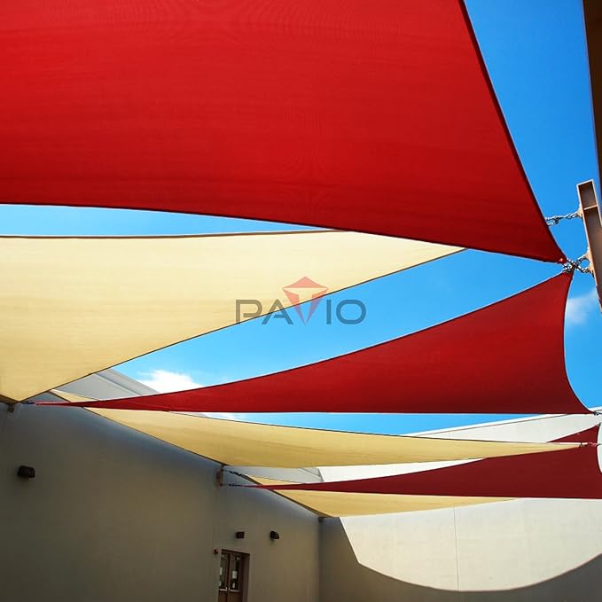 Patio Paradise 21' x 21' x 21' Sun Shade Sail Triangle Canopy Shade Cloth Fabric Sunlight Block Patio Pergola Cover HDPE Deck Awning for Outdoor Backyard Roof Shading, Red