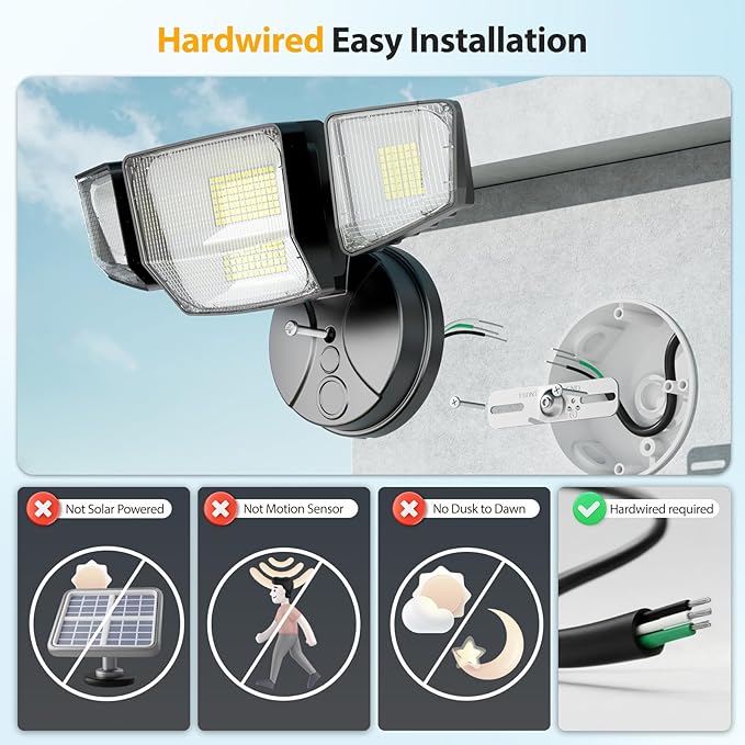 Onforu 90W Flood Lights Outdoor, 10000LM Ultra Bright 4-Head LED Security Light with Switch Control, IP66 Waterproof 6500K Exterior Lights for Yard Garage Patio