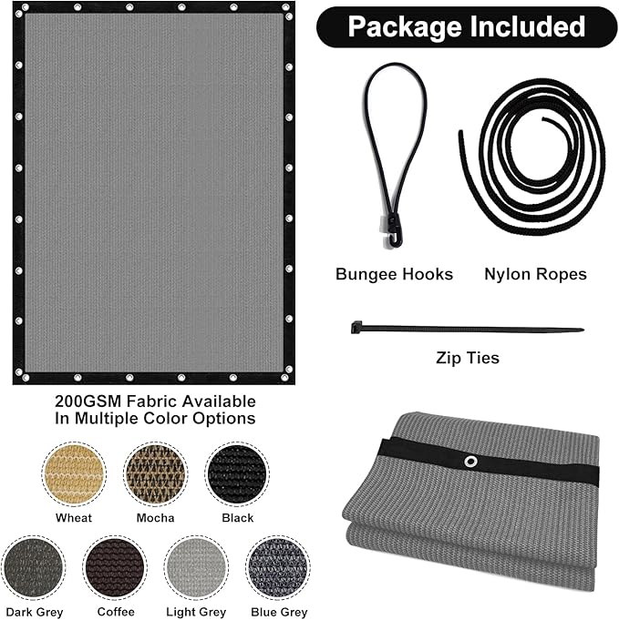 Artpuch 90% Sun Shade Cloth, 8 x 12 FT Pergola Shade Cover Canopy with Grommets, Sun Screen Fabric Tarp for Patio, Outdoor, Garden, Backyard, Light Grey