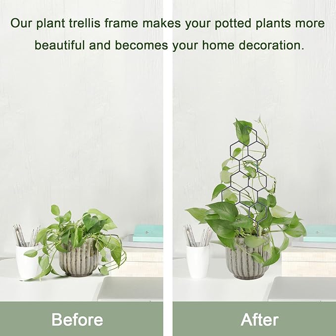 Small Trellis for Potted Plants, 15.94 inch Metal Plant Trellis for Climbing Plants Indoor Pot Honeycomb Shape Lattice for Ivy Vines Hoya Houseplants Flower 2 Pack