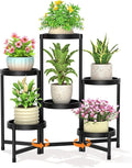 LASZOLA 6 Tiered Folding Plant Stand Indoor for Multiple Large Planter, Tall Heavy Duty Adjustable Rack with Rust Proof Plastic Shelving, Sturdy Vertical Tree Organizer for Narrow Inside Floor, Black