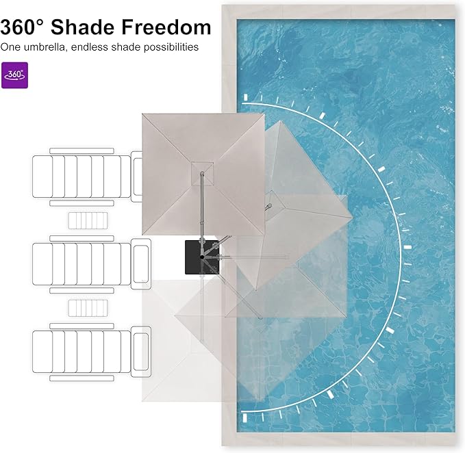 PURPLE LEAF 8 FT Outdoor Umbrella with Base Patio Cantilever Aluminum Umbrella with 3 Years Fade Resistance Recycled Fabric Offset Square with 360-degree Rotation for Deck Pool Garden, Sand Dune