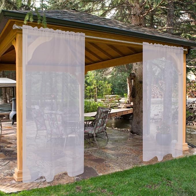 SpaceDresser Waterproof Outdoor Sheer Curtains for Patio - 2 Panels Rod Pocket Indoor Voile Sheer Curtain for Living Room,52W x 96L inch, Silver Grey