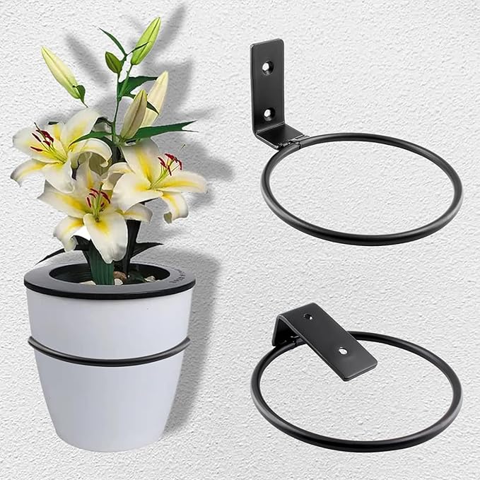 6 Pack 8 inch Flower Pot Holder Ring, Flower Pot Holder Ring Wall Mounted Set Wall Mounted Metal Planter Hanger Matte Black Hanging Plant Holder