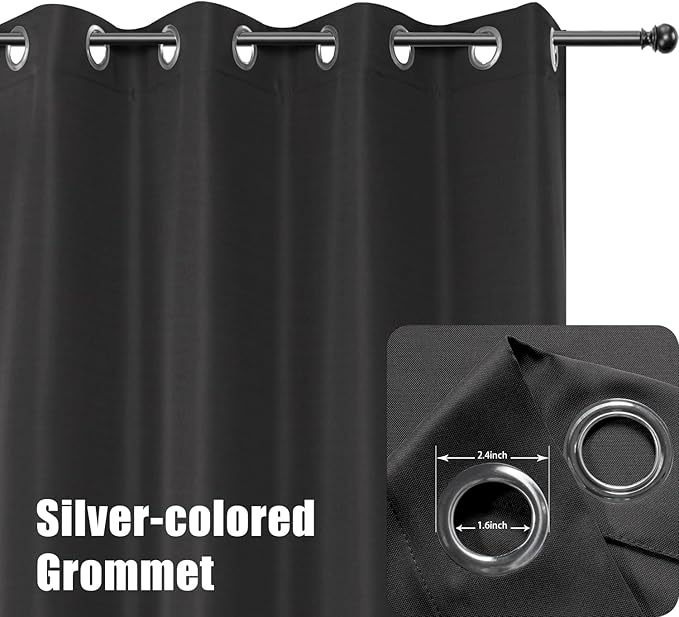 BONZER Outdoor Curtains for Patio Waterproof Thick Privacy Wide Grommet Light Filtering Outside Curtains for Porch Pergola Gazebo Deck, 1 Panel, 110W x 95L inch, Charcoal
