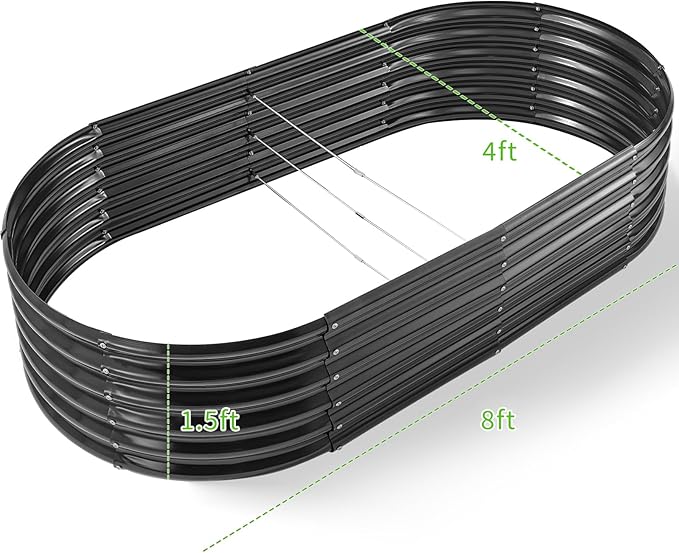 Land Guard Galvanized Metal Raised Garden Bed Kit, 8x4x1.5ft Large Planter Boxes Outdoor, Oval Gardening Box, Patio Garden Planter Box for Vegetables (Grey)
