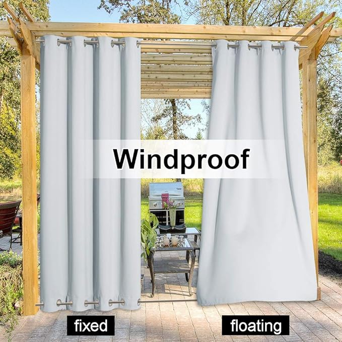 NICETOWN Greyish White Privacy Outdoor Curtain for Patio, Waterproof Thermal Insulated Room Darkening Top and Bottom Rustproof Grommets, Windbreak Drape for Porch, 1 Pack, W52 x L108 inches
