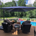 PURPLE LEAF Patio 9 Feet Cantilever Offset Umbrella with Base Outdoor Umbrella with 360-degree Rotation for Garden Deck Pool Patio Navy Blue