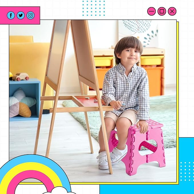 Delxo Folding Step Stool,11 Inch Non-Slip Foldable Step Stools for Kids and Adult,Portable Lightweight Small Folding Stool with Handle for Kitchen Bathroom in Pink,1 Pack