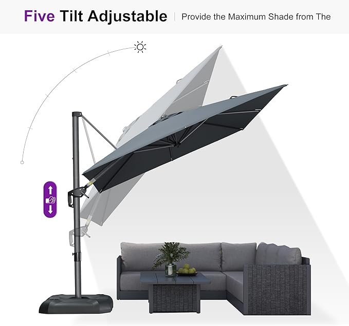 PURPLE LEAF 8 Feet Patio Umbrella Outdoor Cantilever Square Umbrella Aluminum Offset Umbrella with 360-degree Rotation for Garden Deck Pool Patio, Grey