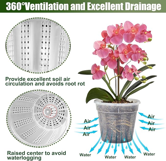 Orchid Pot, 3 Each of 4.3",5.5",6.1" Orchid Pots with Holes, 9 Pack Plastic Planter for Indoor Outdoor Plants (3 Each of 4.3",5.5",6.1")