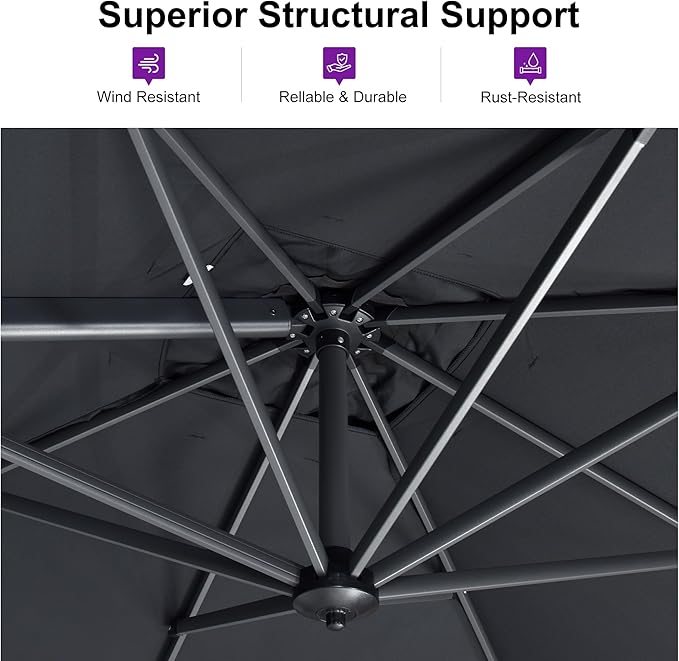 PURPLE LEAF 8 Feet Patio Umbrella Outdoor Cantilever Square Umbrella Aluminum Offset Umbrella with 360-degree Rotation for Garden Deck Pool Patio, Grey