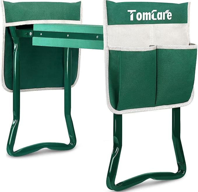 TomCare Upgraded Garden Kneeler Seat Widen Soft Kneeling Pad Garden Stools Garden Bench with 2 Large Tool Pouches Outdoor Foldable Gardening Gifts for Women Men Gardeners, Green