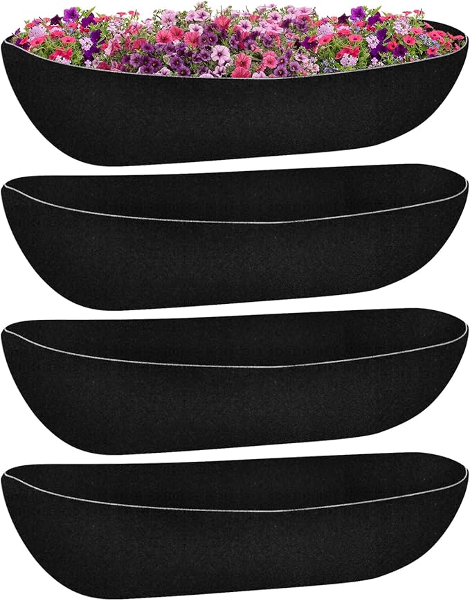 Riare 4 Pack 36 Inch Black Felt Window Box Liners- Fabric Trough Planter Basket Liners Replacement, Non-Woven Hanging Plant Liner for Wall Hanging Basket, Garden Fence Railing (Avoid Bird Nesting)