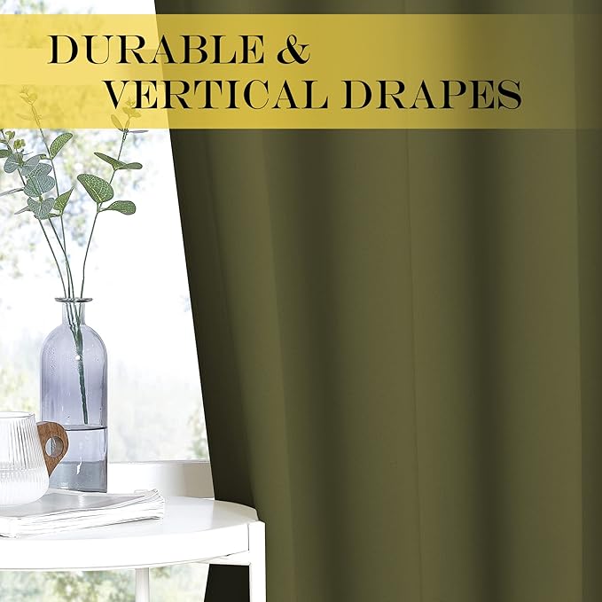 NICETOWN Blackout Curtains 120 inch Length for Sliding Glass Door, Grommet Thermal Insulated Room Darkening Sound Reducing Drapes for Room Divider, 1 Panel, W52 x L120, Olive Green