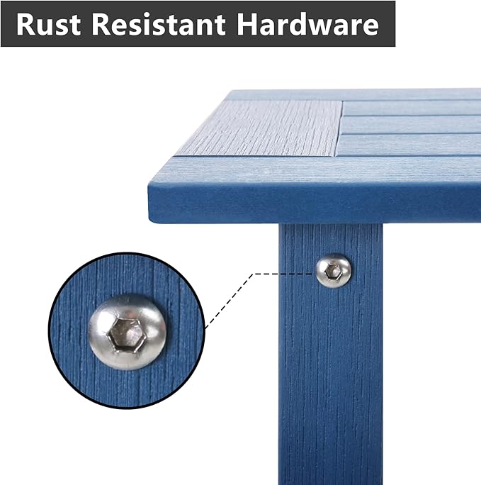 Double Adirondack Outdoor Side Table Weather Resistant, Outdoor Rectangular Patio End Table for Adirondack Chair, Dark Blue