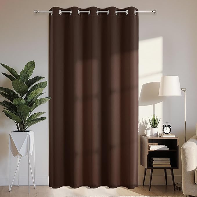 Joydeco Blackout Patio Sliding Door Curtains 96 Inches Long, Grommet Privacy Room Divider Curtains, Extra Wide Thermal Blackout Drapes for Bedroom Living Room (Chocolate, 70Wx96L, 1 Panel)