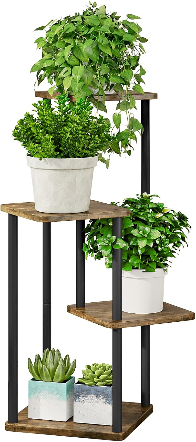 AZERPIAN Plant Stand 4 Tier Indoor Metal Flower Shelf for Multiple Plants Corner Tall Flower Holders for Patio Garden Living Room Balcony Bedroom, Black (4 Tier-Black)
