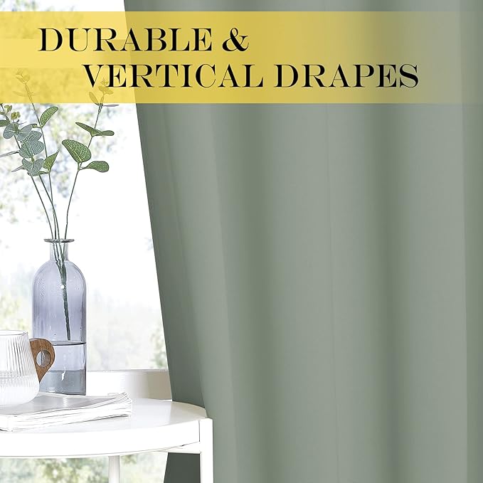 NICETOWN Bedroom Curtain 95 inches Long for Bedroom - Grommet Top Thermal Insulated Energy Saving Sound Reducing Drapes for Living Room, Sage Green, 1 Panel, W52 x L95