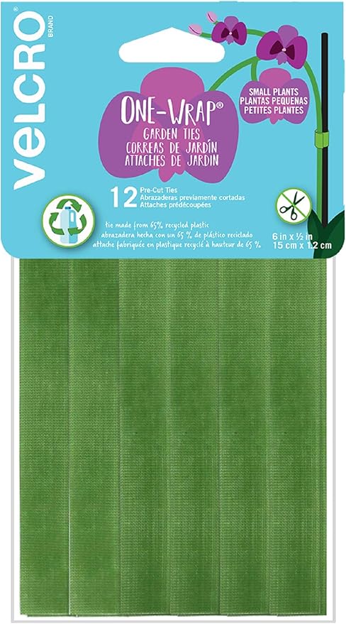 VELCRO Brand VEL-30087-AMS ONE-WRAP Ties Starter Pack for Container Gardens or Houseplants, 12pcs, Pre-Cut, 6 in x 1/2 in, Green-Recycled Plastic