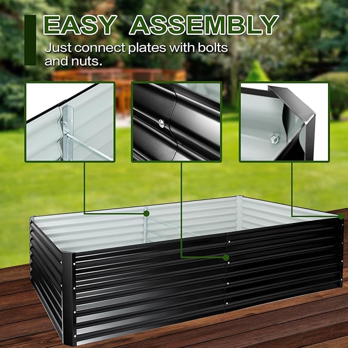 EDOSTORY Metal Raised Bed Garden Bed Kit, 8x4x2ft Tall Galvanized Planter Raised Garden Boxes Outdoor, Large Metal Raised Garden Beds for Flowers, Vegetables, Herbs