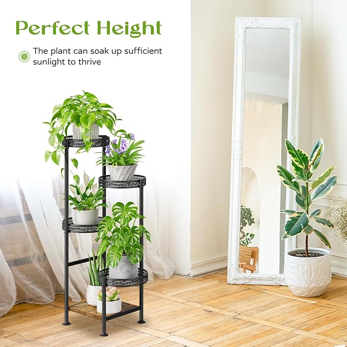 5 Tier Plant Stand Indoor Outdoor, Tierd Corner Metal Plant Stands Holder for Multiple Plants, Flower Orchid Pot Shelf Display Rack for Living Room Balcony Garden Patio, Black (5 tier-Hollow Black)