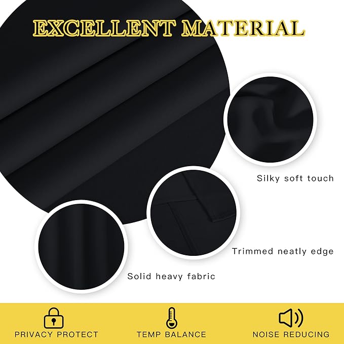 NICETOWN Bedroom Black Out Curtain 54 inches Long - Solid Thermal Insulated Grommet Blackout Window Treatment Sound/Light Blocking for Basement (1 Panel, W66 x L54, Black)