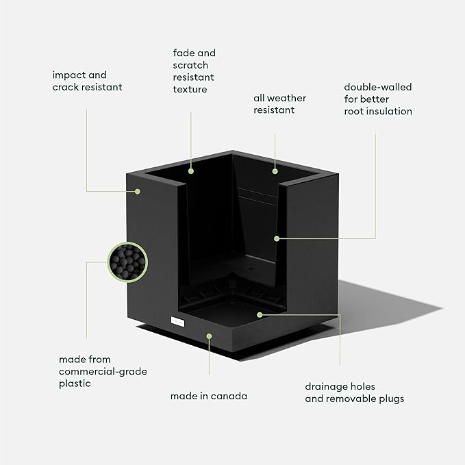 Veradek Block Series Cube Plastic Planter - Large Square Planter for Indoor or Outdoor Patio/Garden | Durable All-Weather Use with Drainage Holes | Modern Décor for Tall Plants, Trees, Flowers