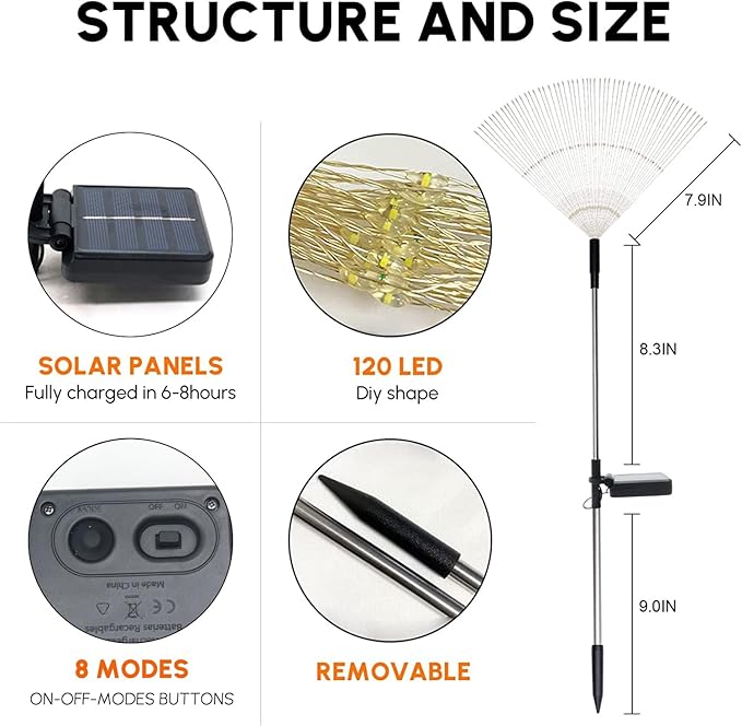 Solar Garden Firework Lights, 4 Pack, Waterproof, 120 LED, Outdoor, Warm White, Pathway, Patio, Party Decorations