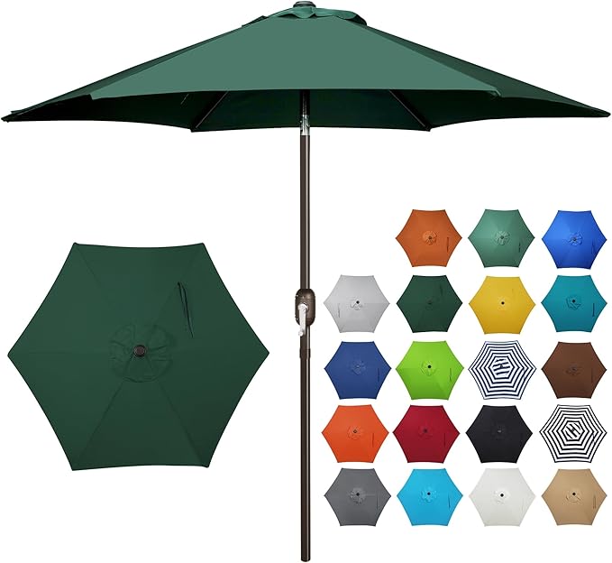 Blissun 7.5 ft Patio Umbrella, Yard Umbrella, Outdoor Market Umbrella with Push Button Tilt Crank, Dark Green