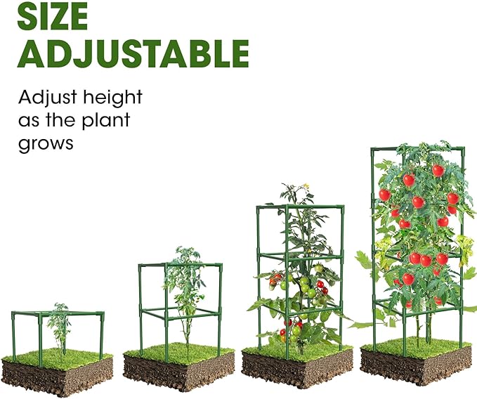 3 Pack Tomato Cages,Square Tomato Plant Stakes Support Cages Trellis for Garden Climbing Vegetables Flowers Fruits,Extra Bold