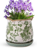 Ceramic-Planters-for-Indoor-Plants with Saucer, 6 inch Vintage Ice Crack Glaze Plant Pots with Drainage Holes, Decorative Flower Pots for Outdoor Garden Home Decor, Tuscan Pot for Plant