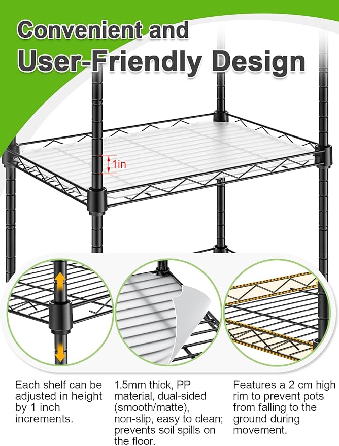Abimars 5-Tier Mini Greenhouse with Caster Wheels, Each Shelf Height Adjustable Metal Plant Shelf with PVC Cover for Seed Starting Trays, Seedling Pots, Plant Pots, 11x16x57inch