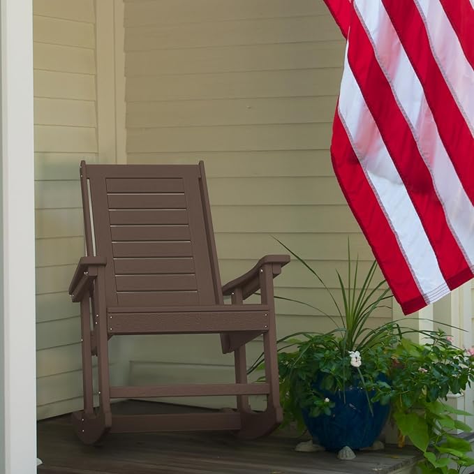 GREENVINES Outdoor Rocking Chairs | Set of 2 | Porch Rocker | HDPE Plastic | Wood Grain | Oversized Rockers | High Back | Big & Tall | Ladder Back | Dark Brown | for Patio Outside