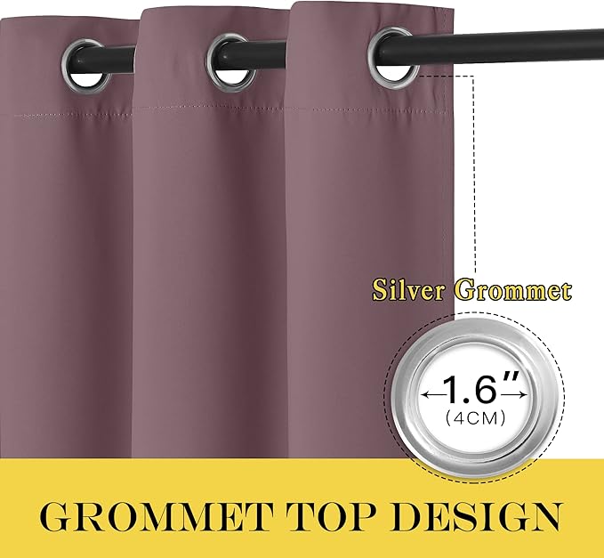 NICETOWN Short Blackout Curtains for Bathroom - Sound Reducing Window Treatment Thermal Insulated Grommet Vertical Drapes for Kitchen/Cafe/Nursery, Dry Rose, 1 Panel, W52 x L45