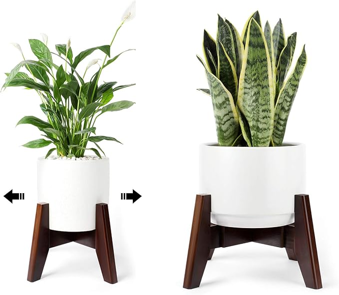 Seanmi Plant Stands for Indoor Plants, Bamboo Plant Stand, Mid Century Plant Holder, Adjustable Width, Fits 8 9 10 11 12 inches Pots - Dark Brown (Planter Stand Only)