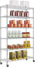 BestOffice | 6-Tier Wire Storage Shelves with Wheels | 18x48x82 | Chrome | Adjustable Racks | Heavy-Duty Metal Shelf, Holds Upto 510 lbs | No-Tool Assembly | Ideal for Home & Garage Shelving